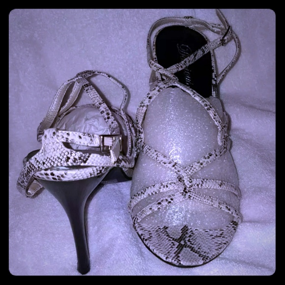 Delicious Faux Snake Skin stiletto sandals - Picture 1 of 2